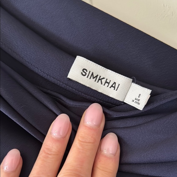 Elegant Navy Blue Off-Shoulder Dress - Picture 2 of 4